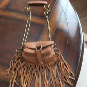 Tan leather crossbody with fringe